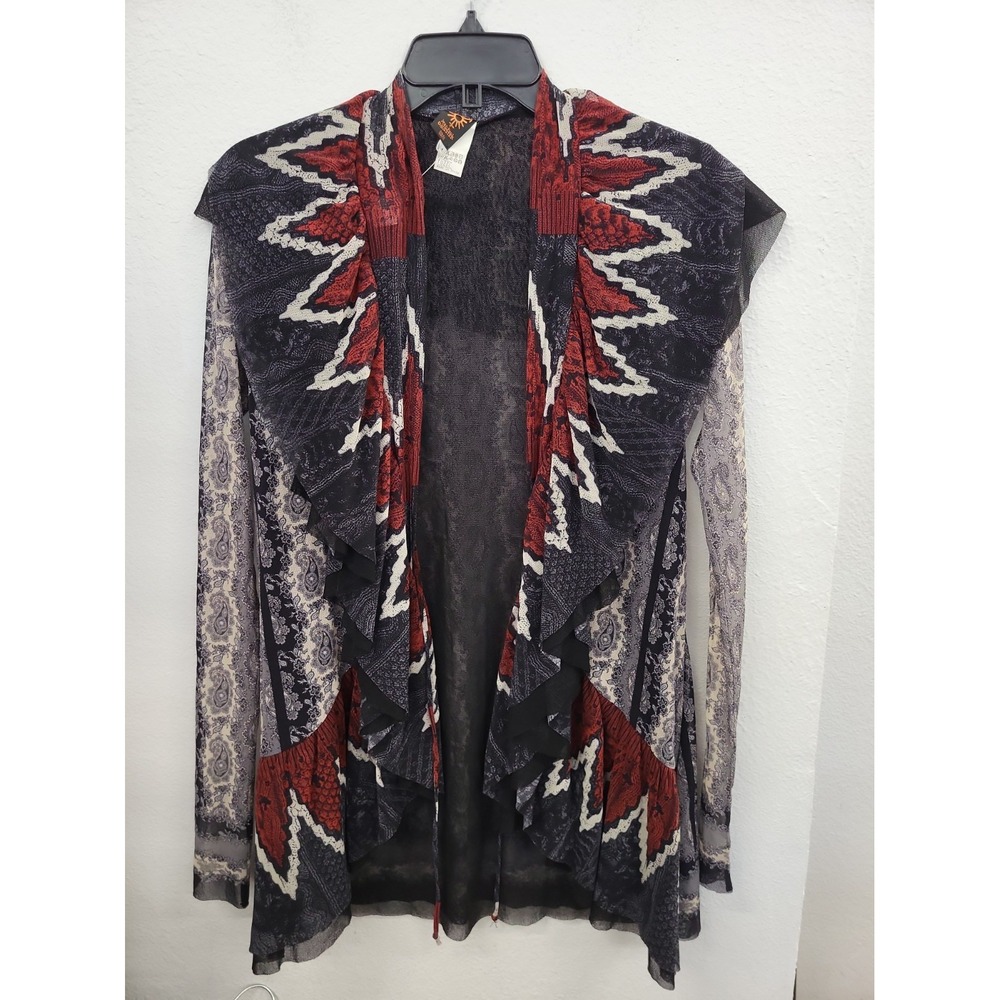 Jean Paul Gaultier Soleil Y2K Paisley Ruffled Mesh Cardigan, Medium